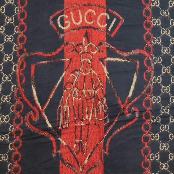 Gucci Vintage Red & Blue Stripe Monogram Shawl Wrap Scarf - Picture 5 of 10